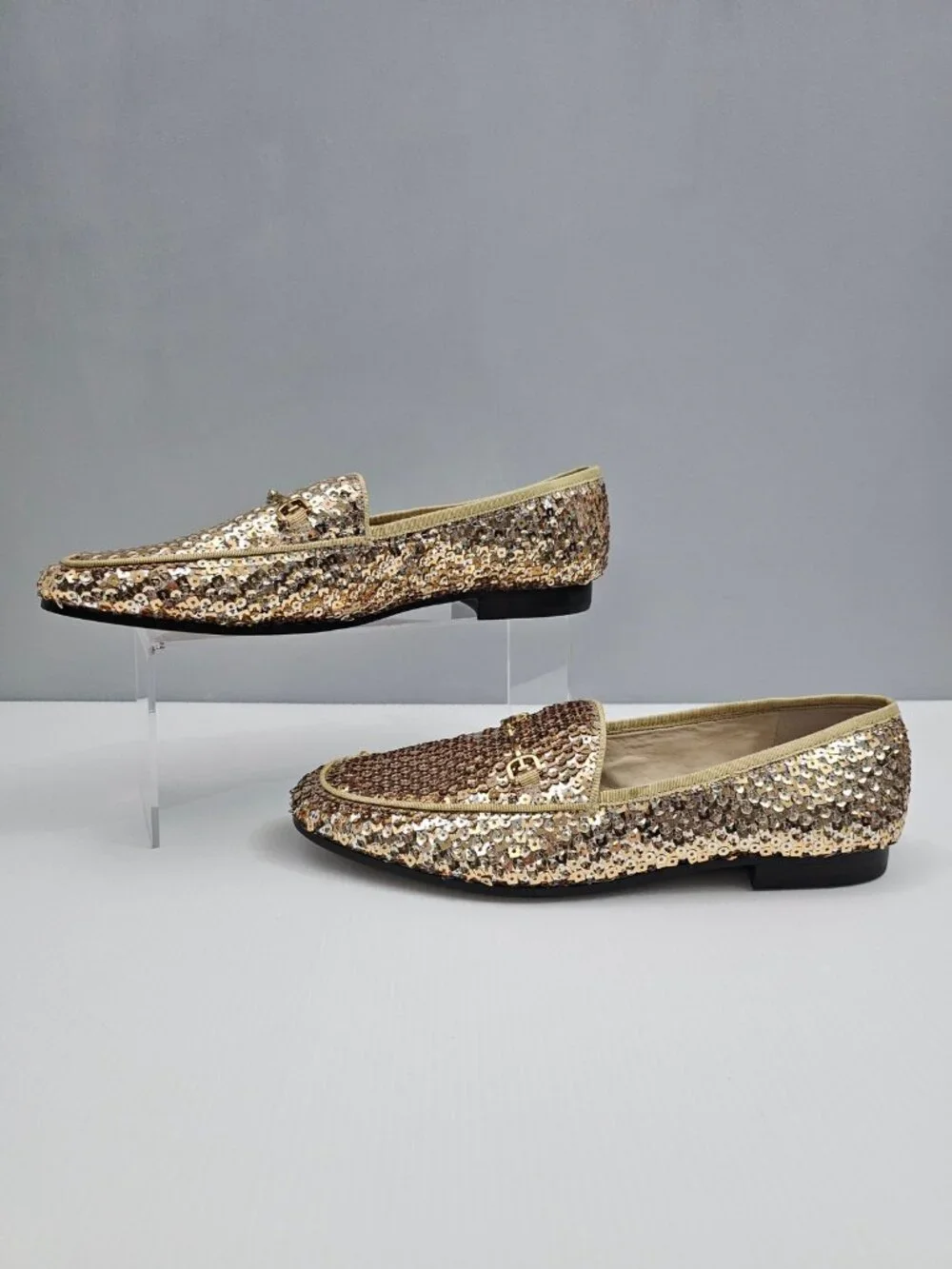 Sam Edelman Loraine Horsebit Loafer Womens 9.5 Gold Multi Sequin Slip On Flats